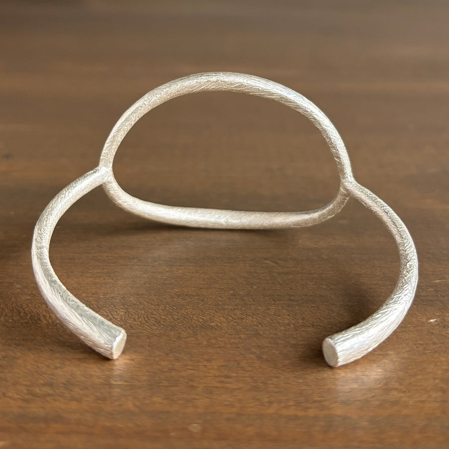 Silver Tapered Horizontal Oval Cuff Bracelet