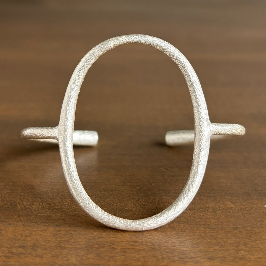 Silver Tapered Vertical Oval Cuff Bracelet