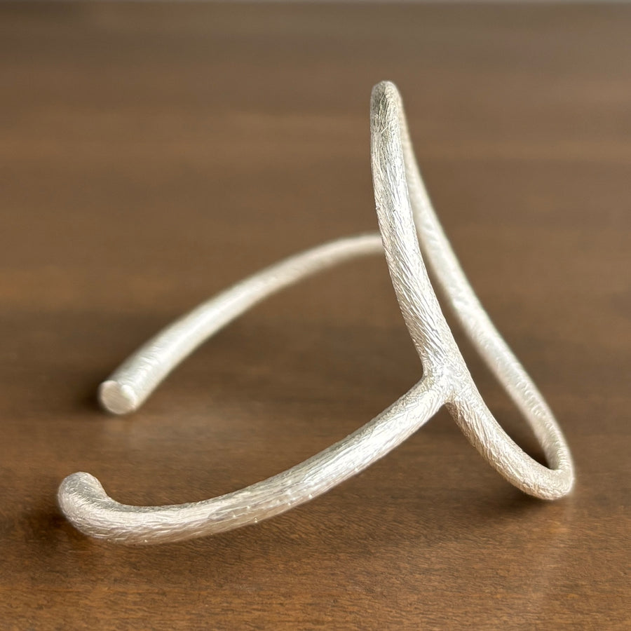 Silver Tapered Vertical Oval Cuff Bracelet