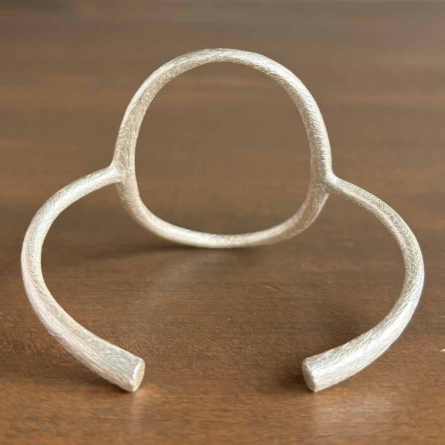 Silver Tapered Vertical Oval Cuff Bracelet