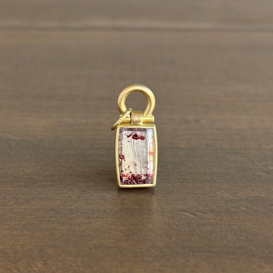Rectangle 18k Gold & Red Speckled Quartz Pendant