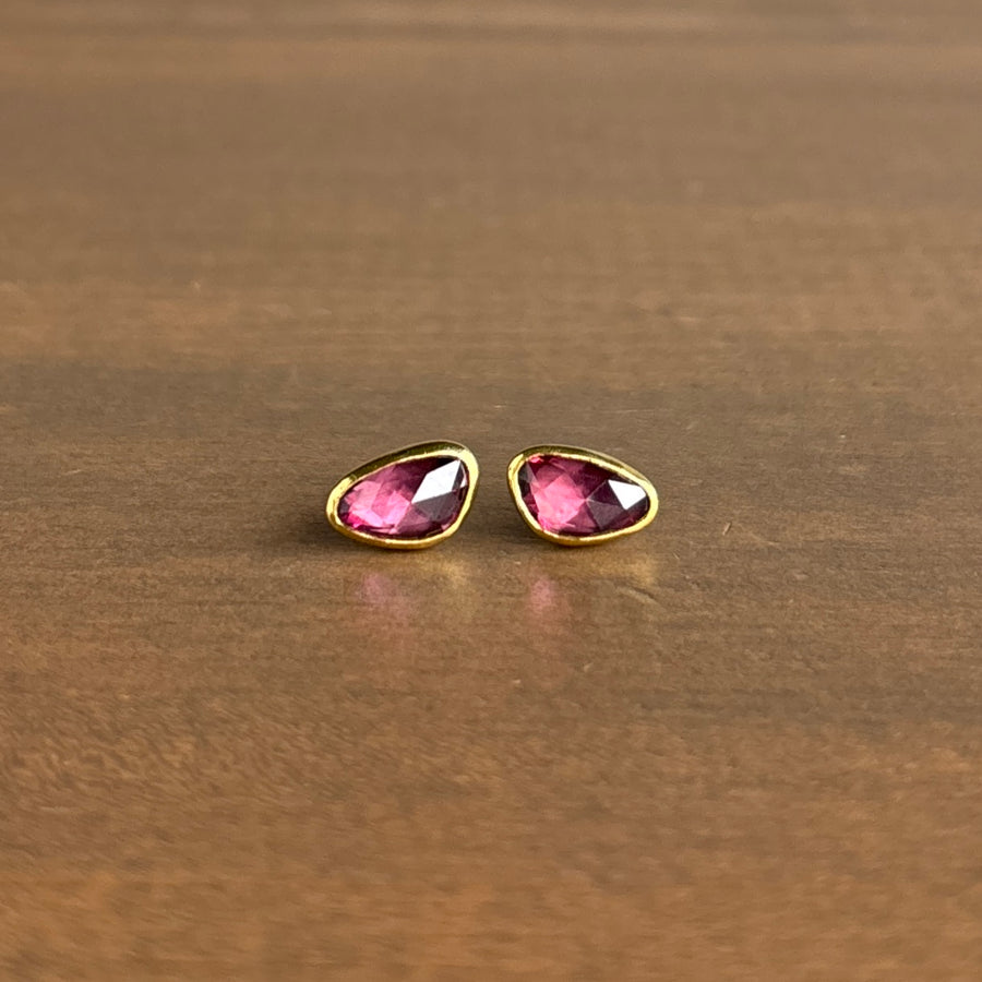 Rose Cut Rhodolite Garnet Stud Earrings