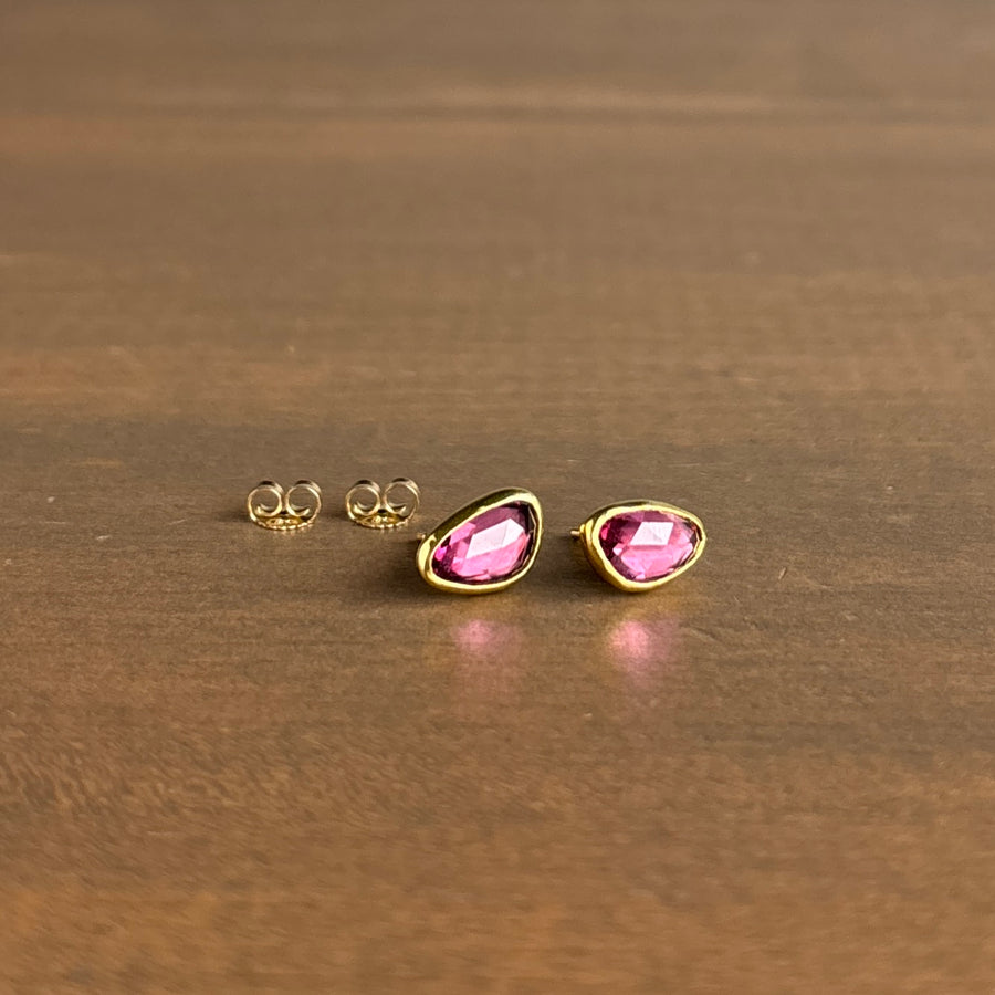 Rose Cut Rhodolite Garnet Stud Earrings