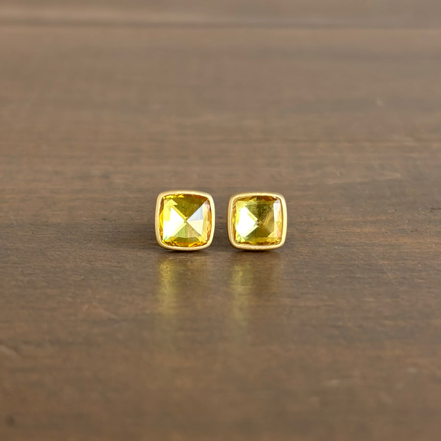 Yellow Sapphire Cushion Stud Earrings