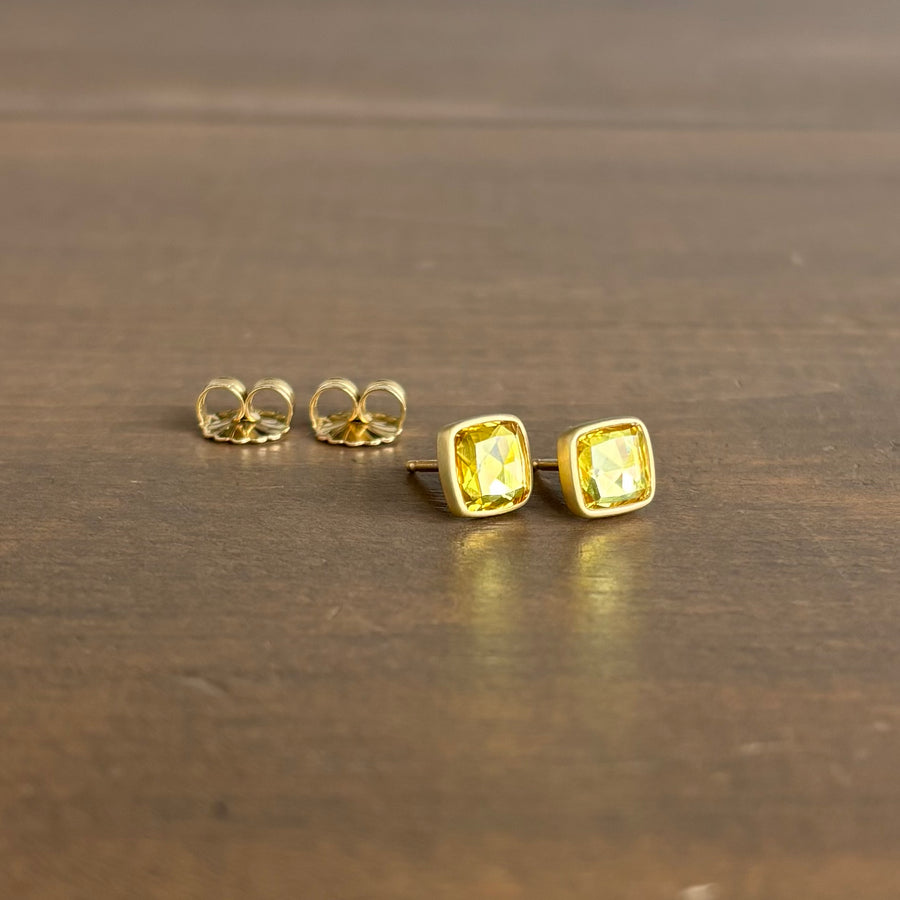 Yellow Sapphire Cushion Stud Earrings