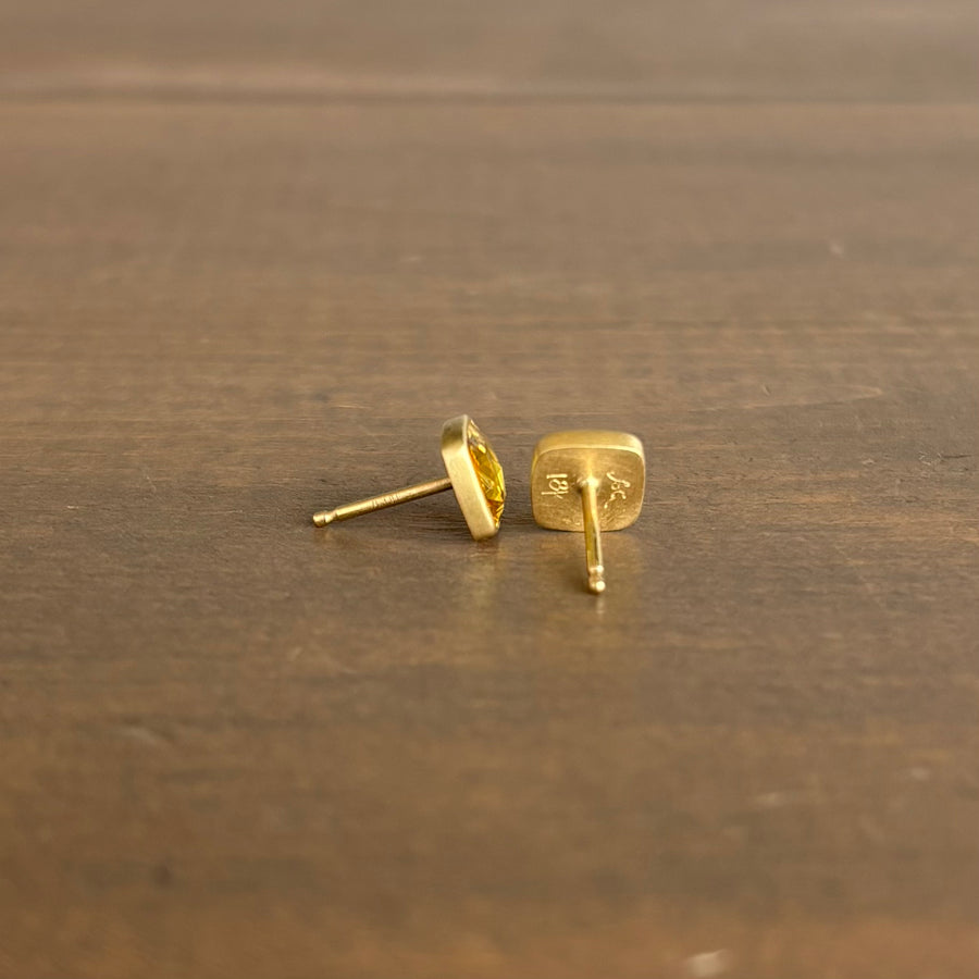 Yellow Sapphire Cushion Stud Earrings