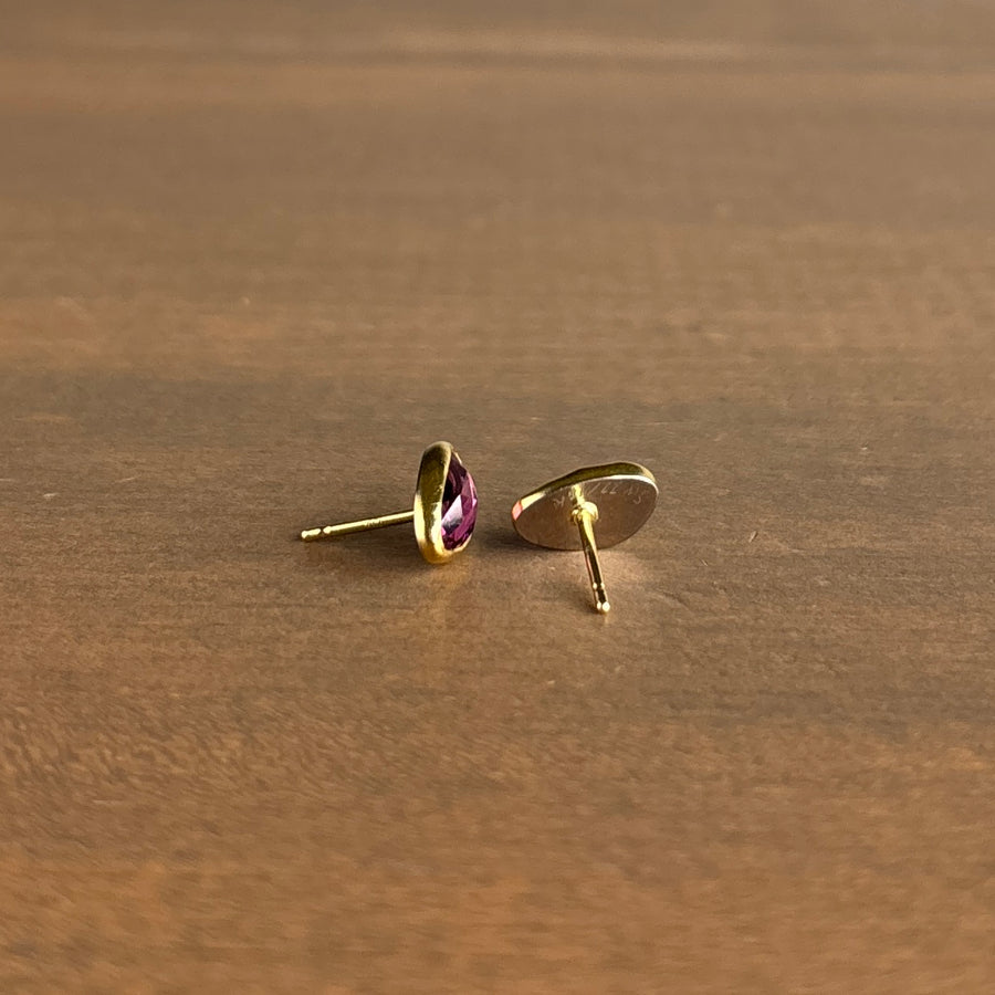 Rose Cut Rhodolite Garnet Stud Earrings