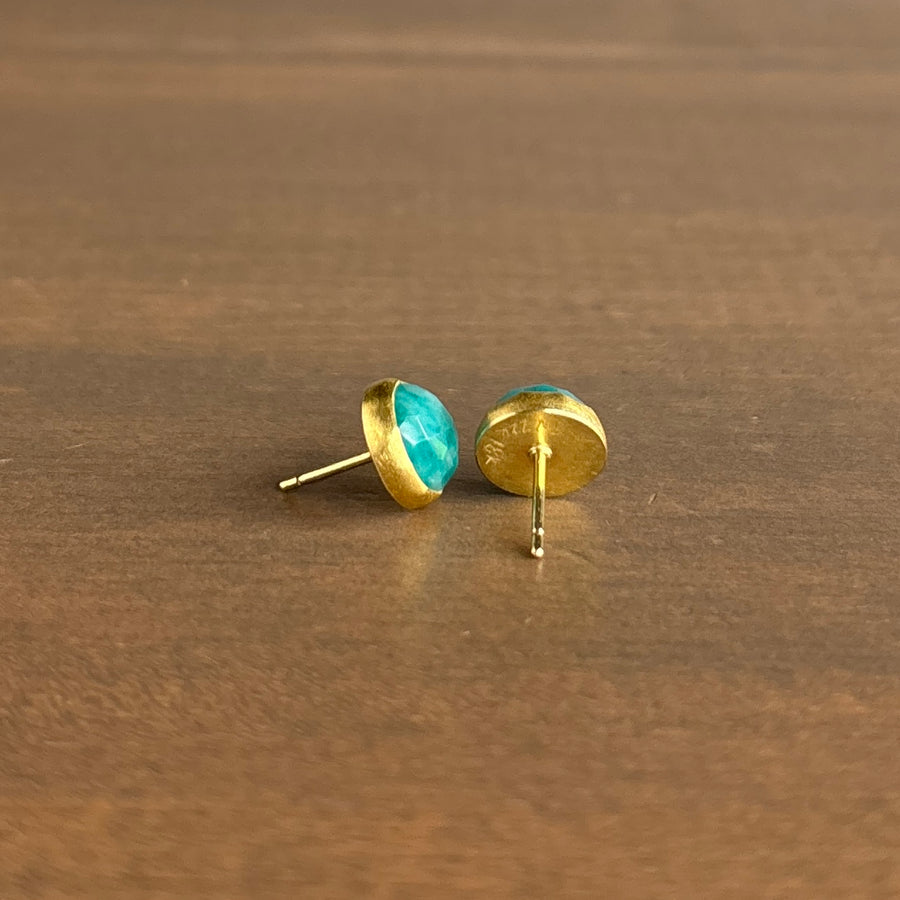 Round Rose Cut Amazonite Stud Earrings