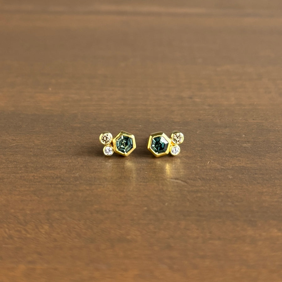 Montana Sapphire & Diamond Cluster Stud Earrings
