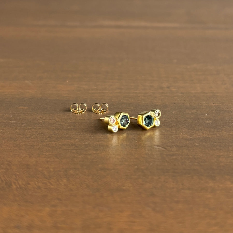 Montana Sapphire & Diamond Cluster Stud Earrings