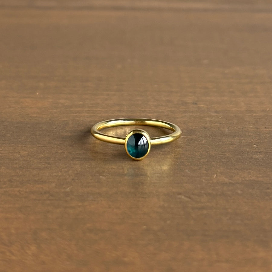 Blue Oval Tourmaline Cabochon Ring
