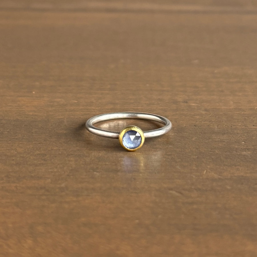 Round Light Blue Rose Cut Sapphire Ring