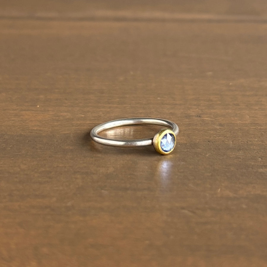 Round Light Blue Rose Cut Sapphire Ring