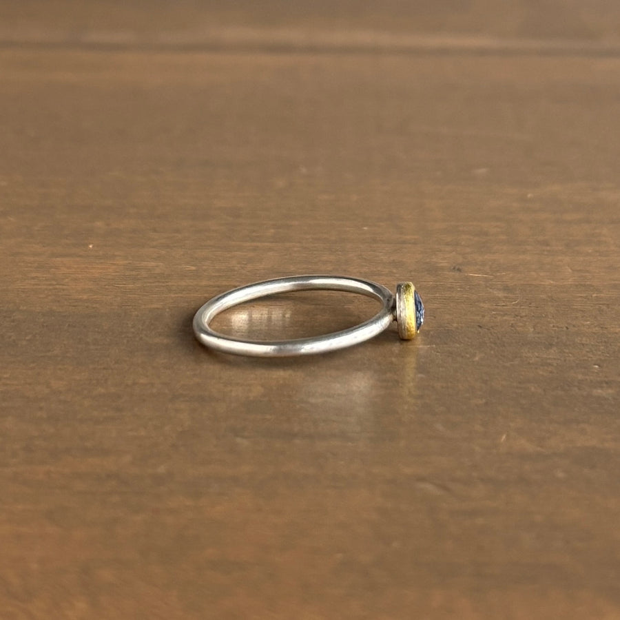 Round Light Blue Rose Cut Sapphire Ring