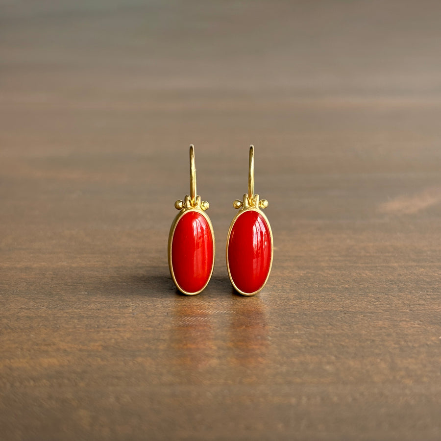 Elongated Oval Coral Earrings