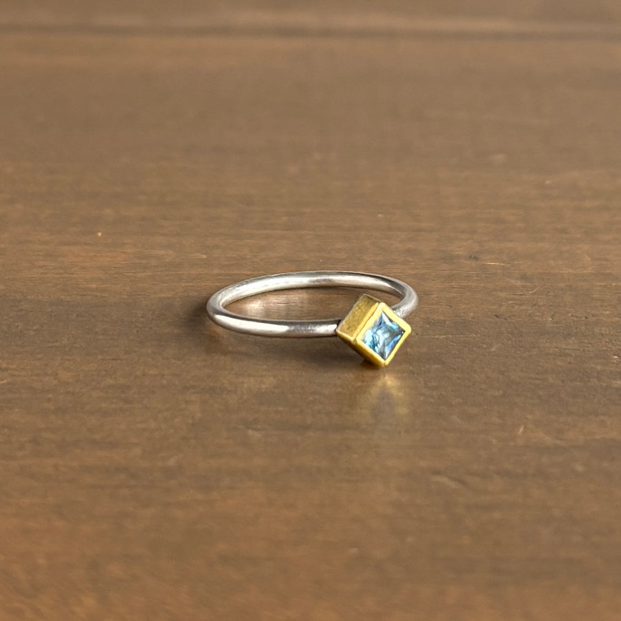 Aquamarine Cube Ring