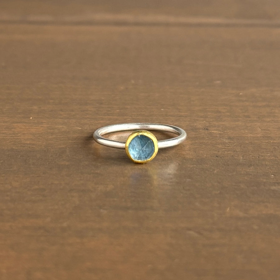 Round Rose Cut Aquamarine Ring