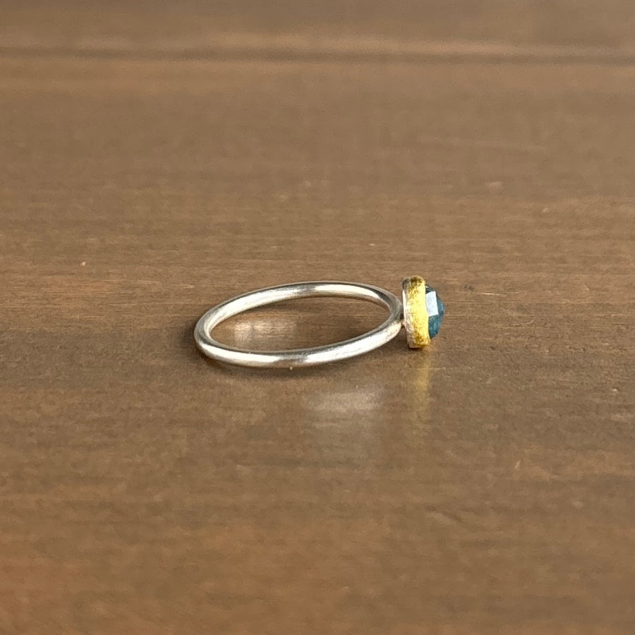 Round Rose Cut Aquamarine Ring