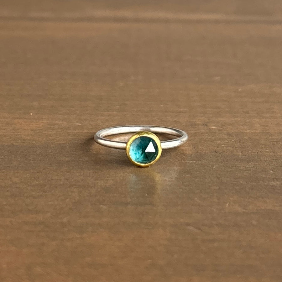 Blue Round Rose Cut Tourmaline Ring