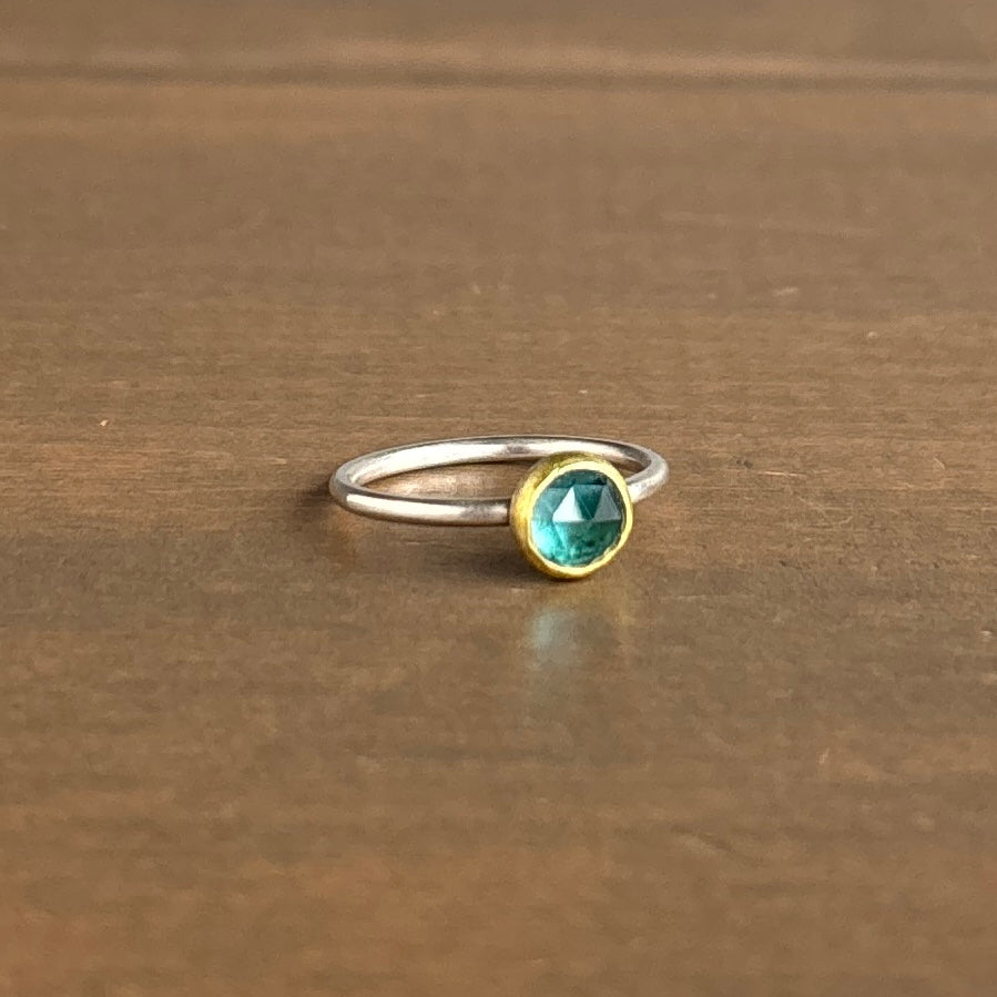 Blue Round Rose Cut Tourmaline Ring