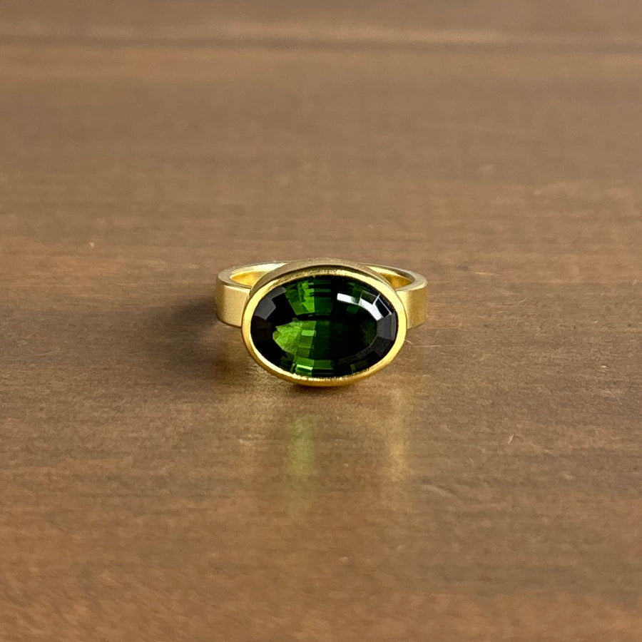 Faceted Oval Forest Green Tourmaline Ring