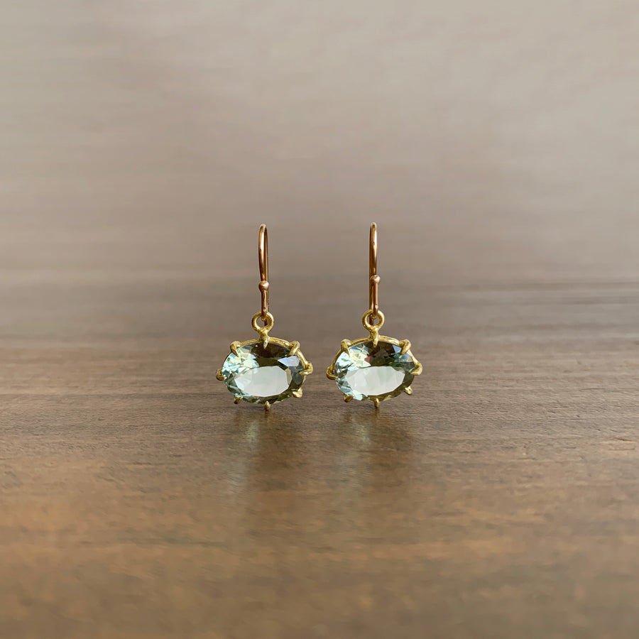 Small Faceted Oval Green Amethyst Earrings