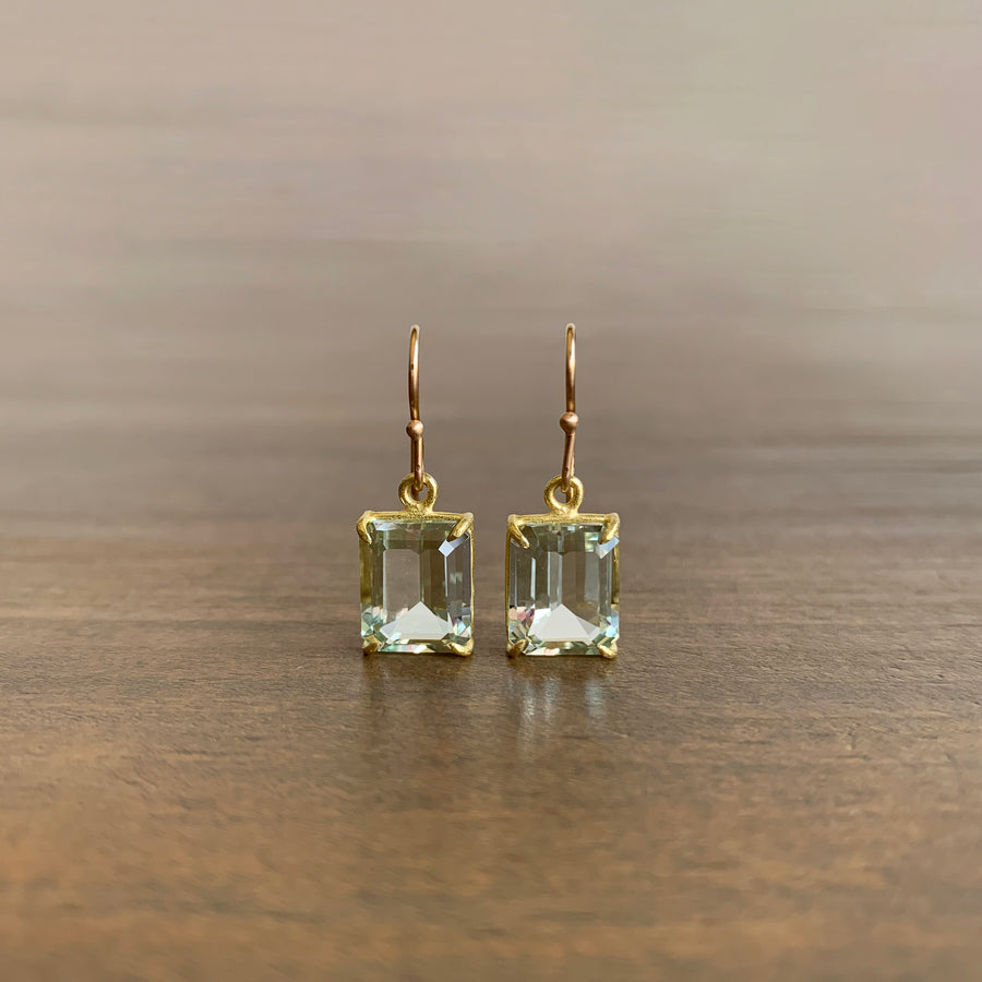 Small Emerald Cut Green Amethyst Earrings