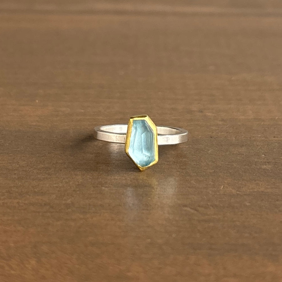 Geometric Aquamarine Ring