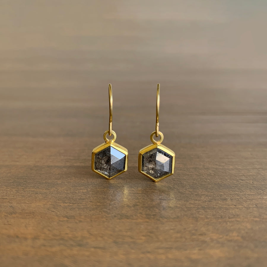 Gray Diamond Hexagon Earrings
