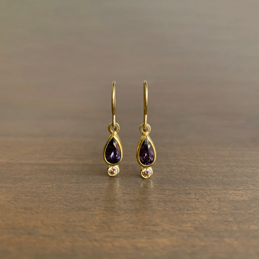 Purple Sapphire & Brown Diamond Drop Earrings