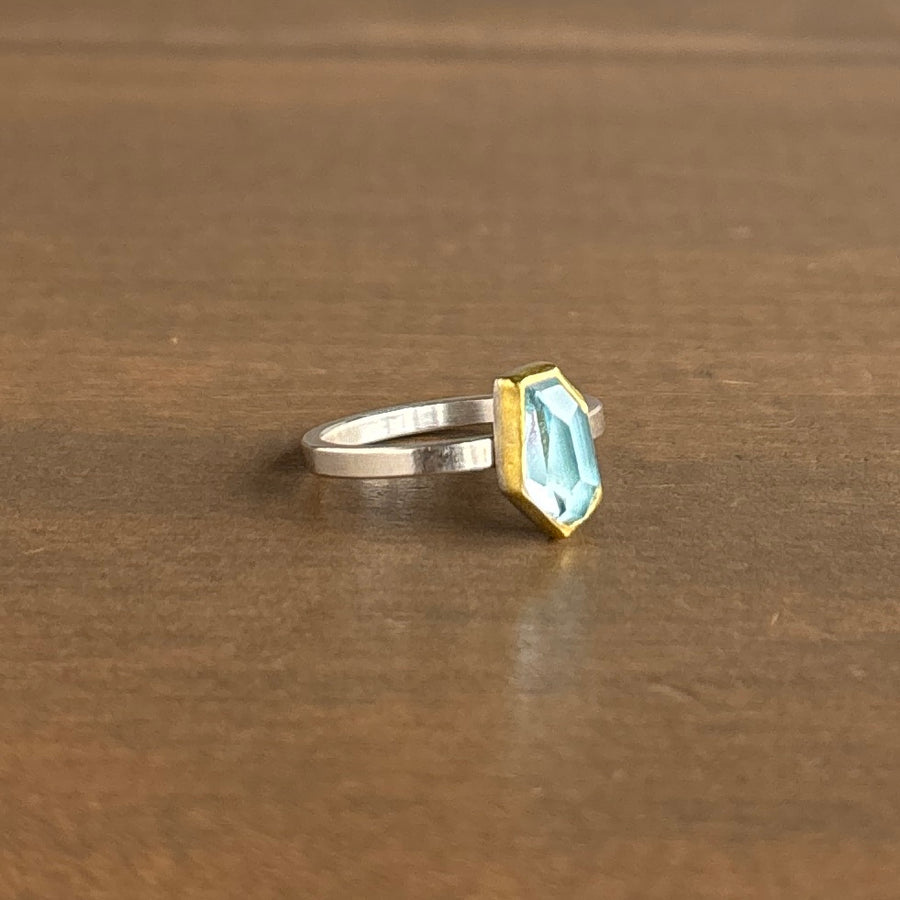Geometric Aquamarine Ring
