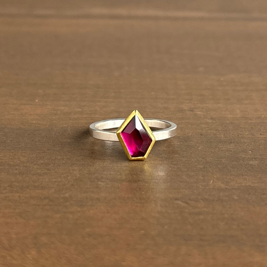 Geometric Rhodolite Garnet Ring