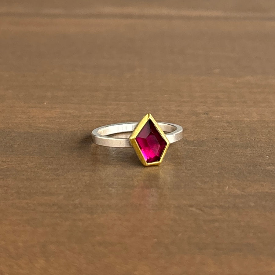 Geometric Rhodolite Garnet Ring