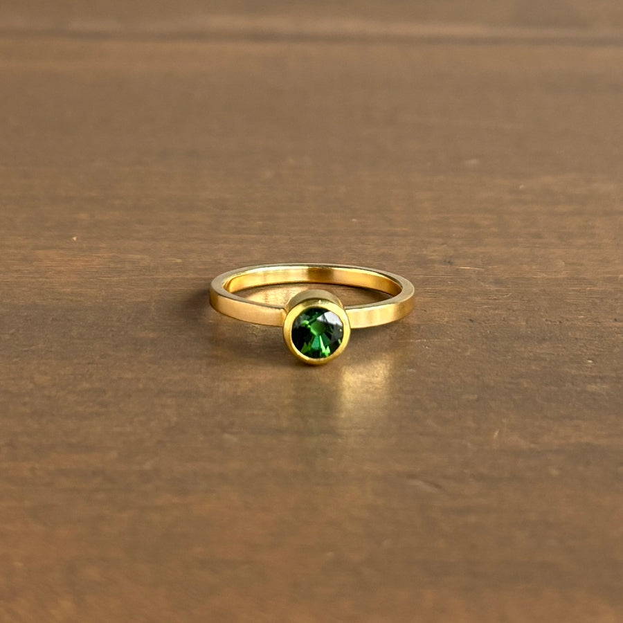 Round Faceted Green Tourmaline Ring