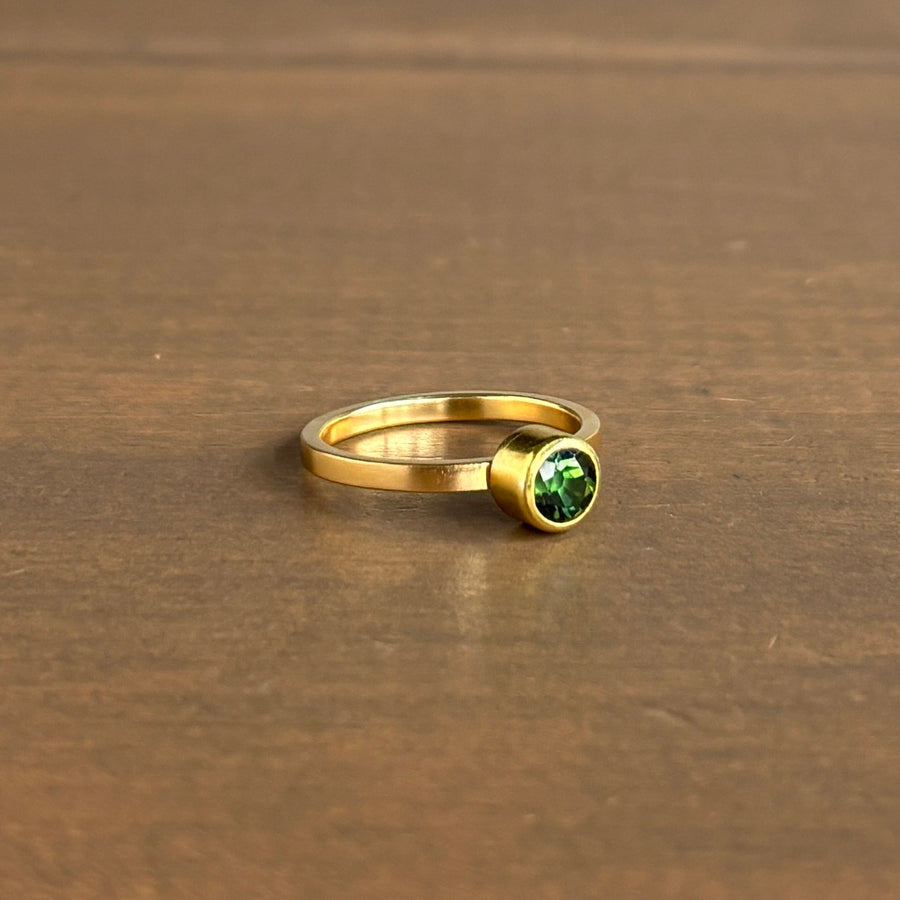 Round Faceted Green Tourmaline Ring