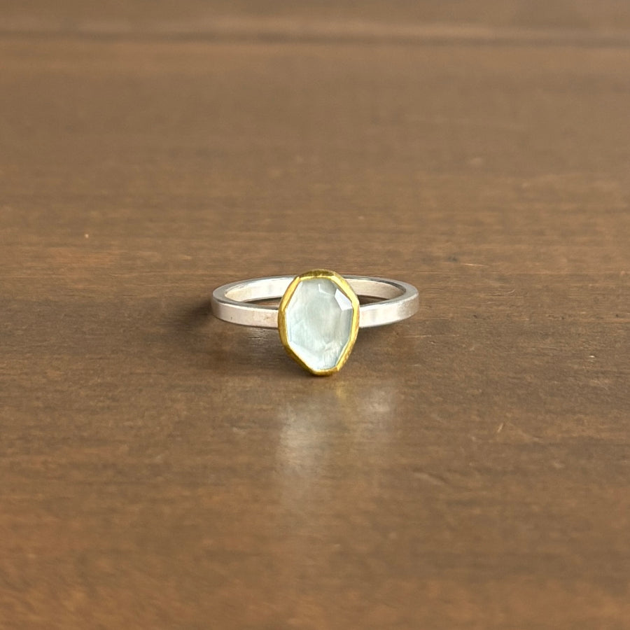 Oval Rose Cut Aquamarine Ring
