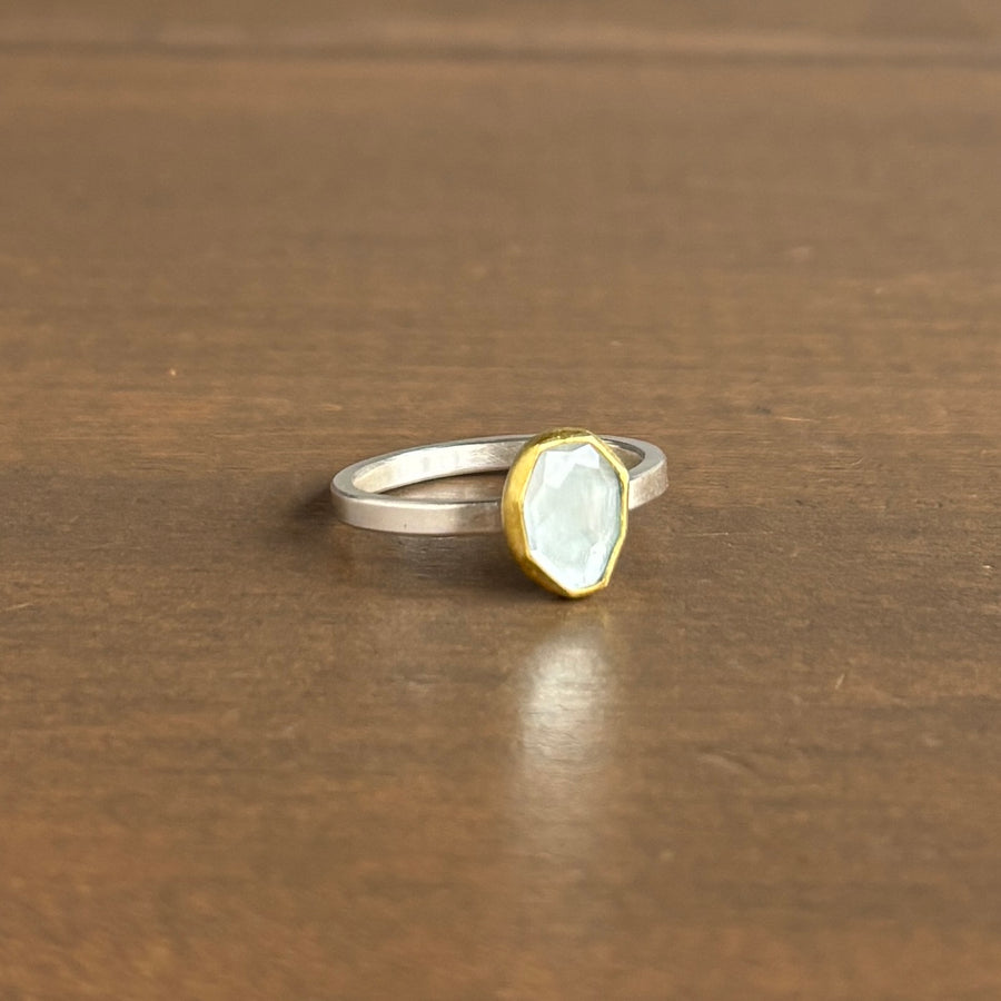 Oval Rose Cut Aquamarine Ring