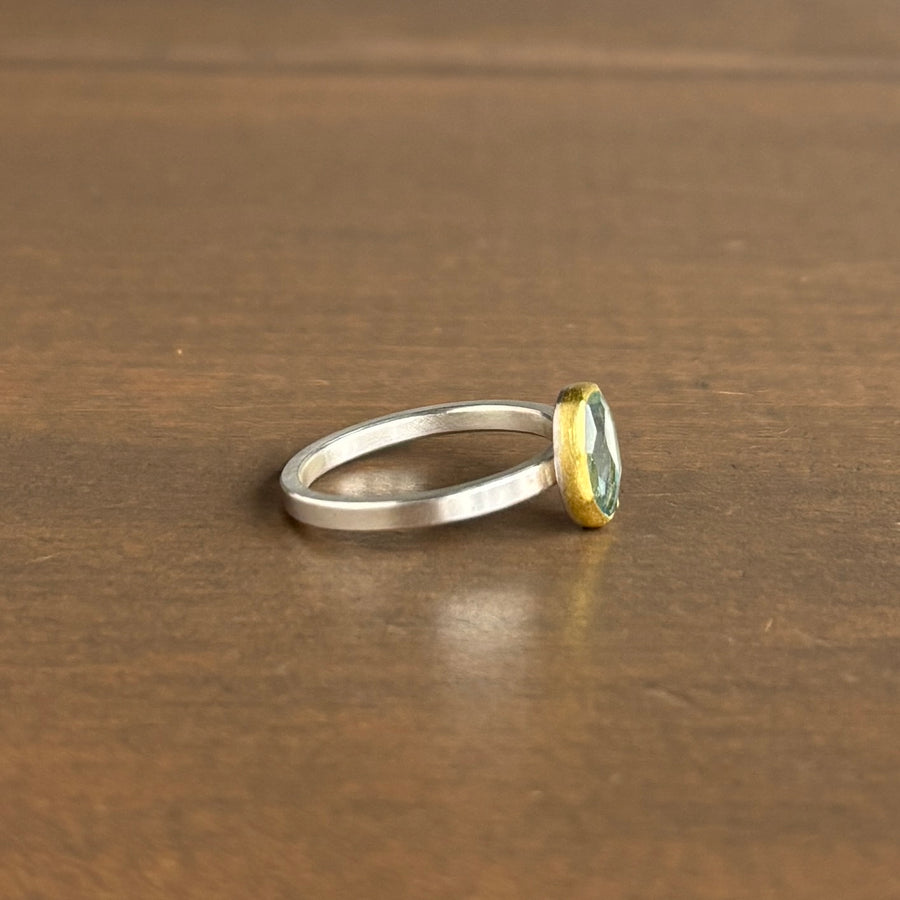Oval Rose Cut Aquamarine Ring