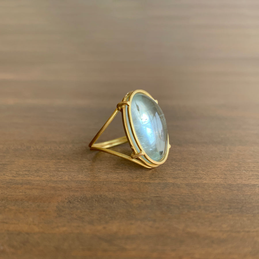 Aquamarine Cabochon Cage Set Ring