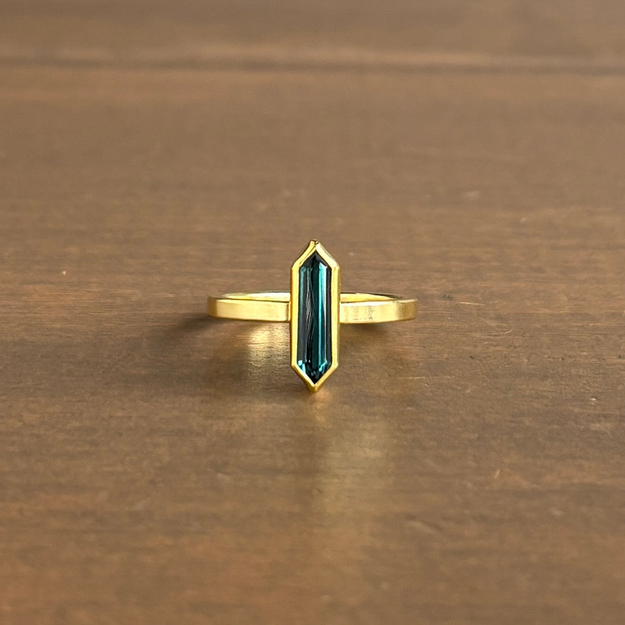 Long Green Tourmaline Hexagon Ring