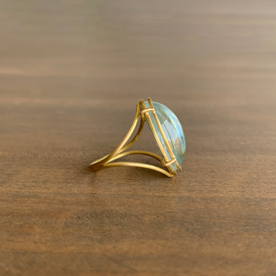 Aquamarine Cabochon Cage Set Ring