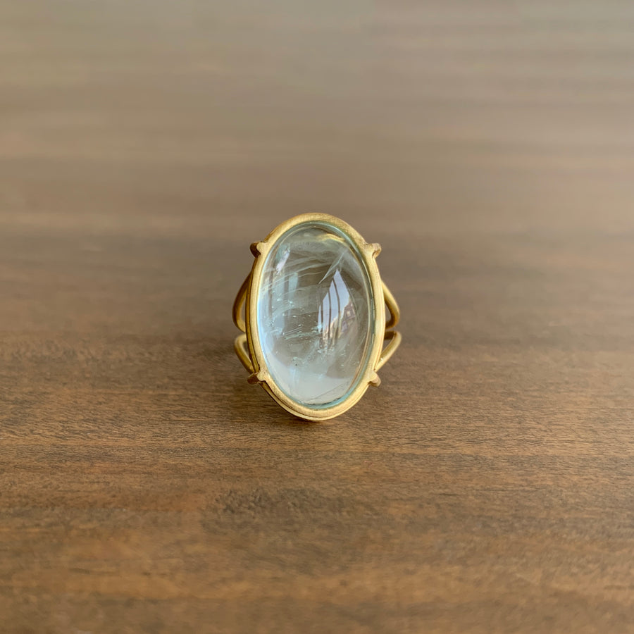 Aquamarine Cabochon Cage Set Ring