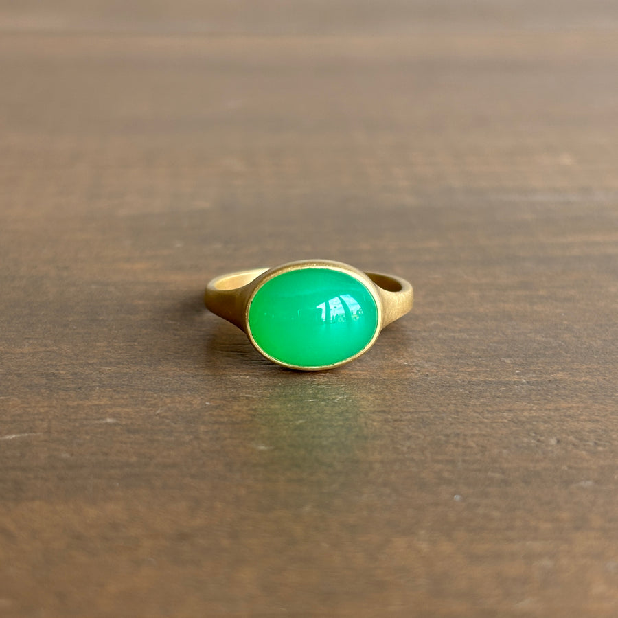 Oval Chrysoprase Cabochon East-West Cast Ring