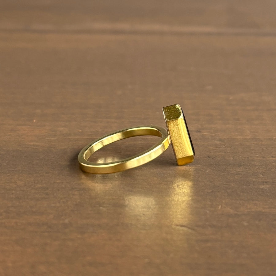 Long Green Tourmaline Hexagon Ring