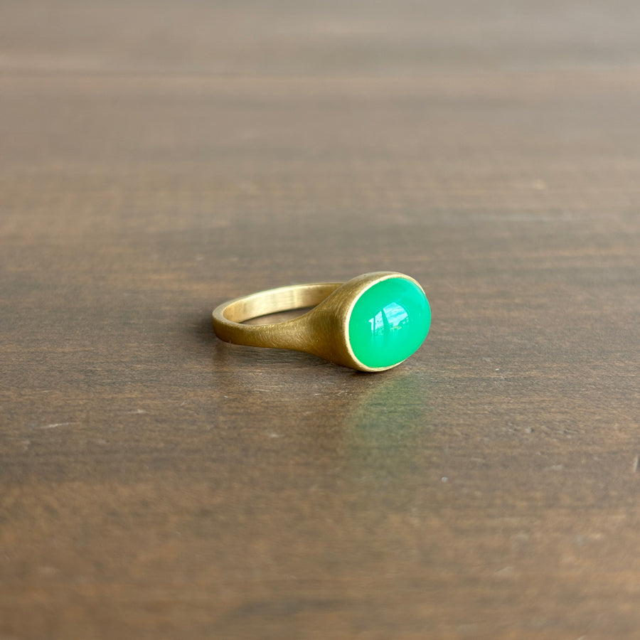 Oval Chrysoprase Cabochon East-West Cast Ring