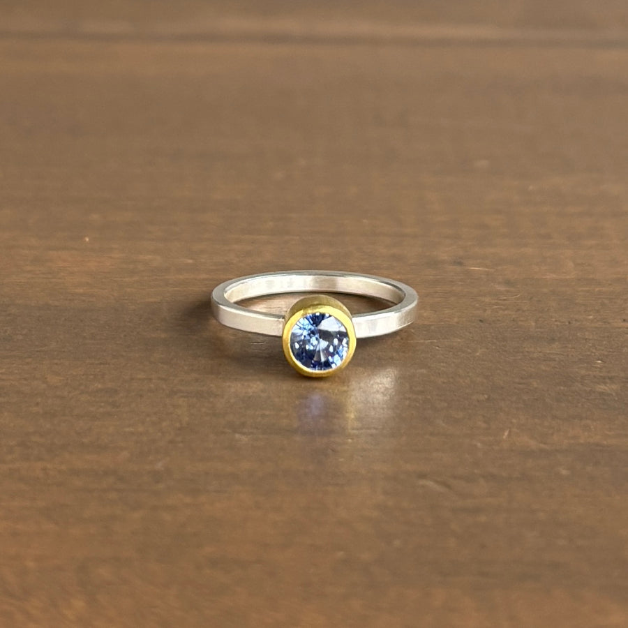 Round Faceted Periwinkle Sapphire Ring