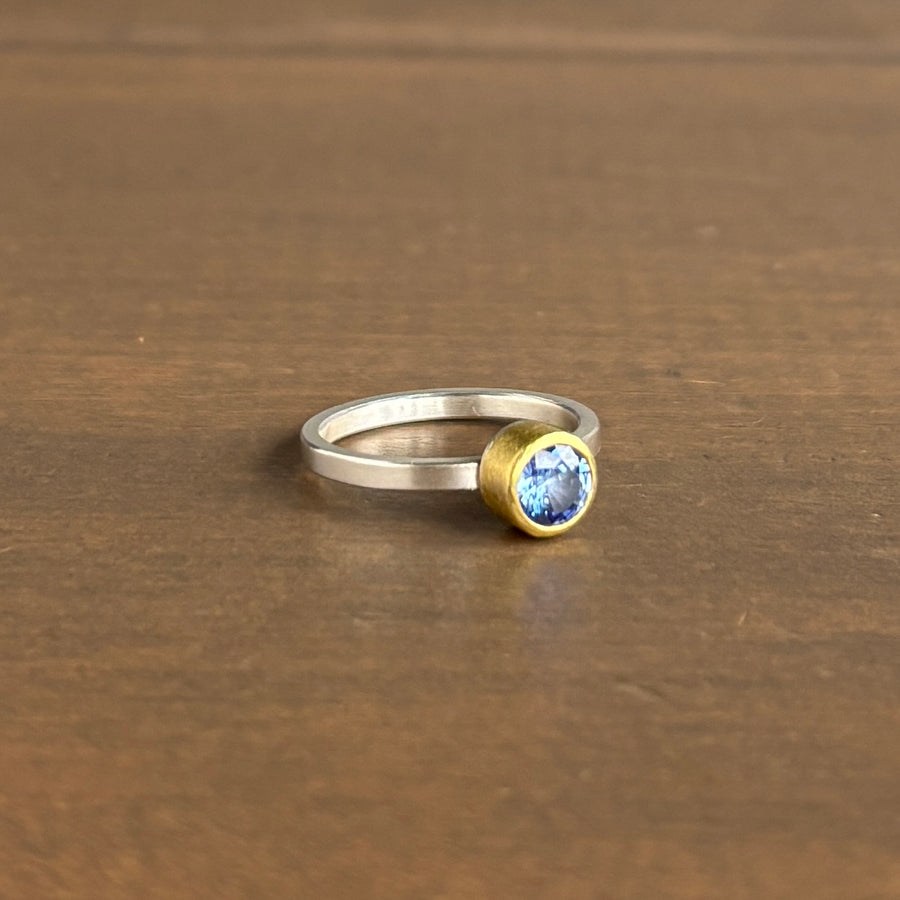 Round Faceted Periwinkle Sapphire Ring