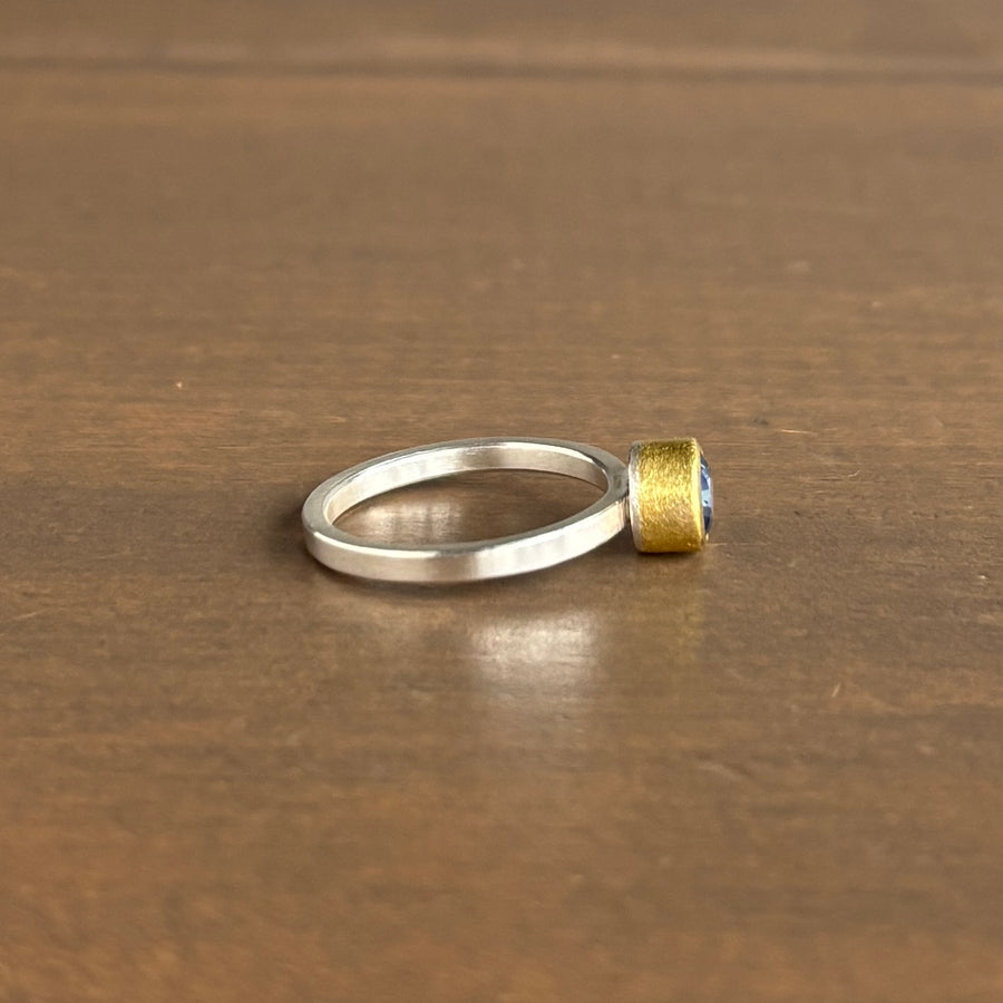 Round Faceted Periwinkle Sapphire Ring