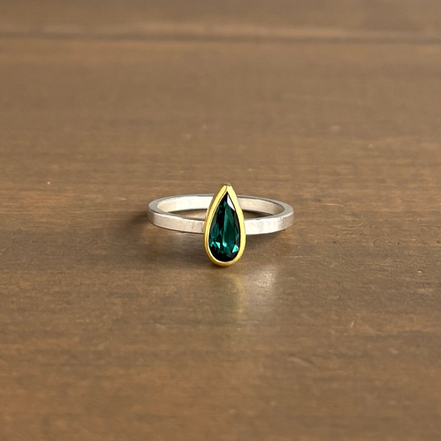 Green Tourmaline Drop Ring