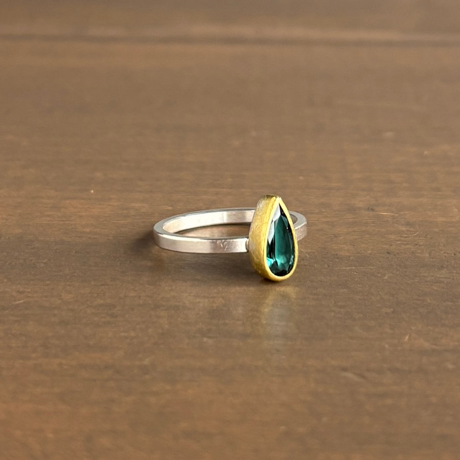 Green Tourmaline Drop Ring